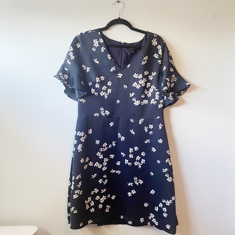 NEW Banana Republic Navy Floral Printed A-Line Dress Size 14